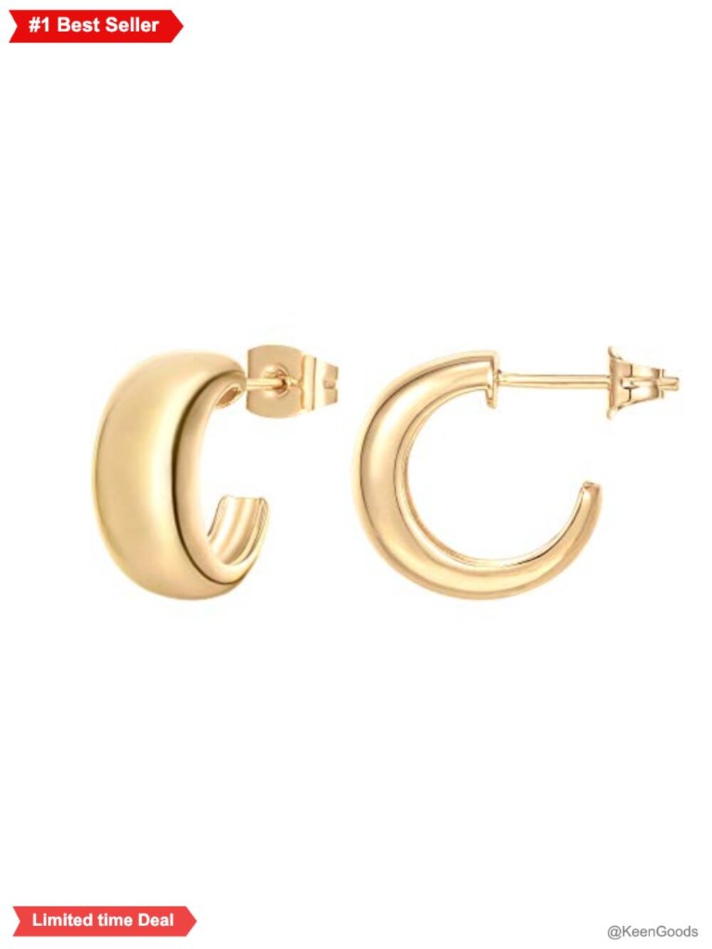 14K Gold Plated Thick Dome Huggie Earrings 925 Sterling Silver Posts
